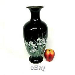 Large 14.5 Meiji Period Silver Wire Cloisonne Vase With Iris Flower Decoration