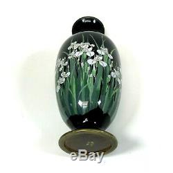 Large 14.5 Meiji Period Silver Wire Cloisonne Vase With Iris Flower Decoration