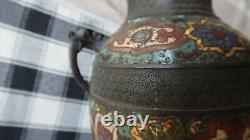 Large 1800s Antique Chinese Cloisonne Vase Heavy Wear 12