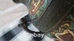 Large 1800s Antique Chinese Cloisonne Vase Heavy Wear 12