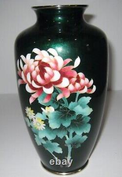 Large Ando Cloisonne Vase Striking Emarald Green Chrysanthemum Design Perfect