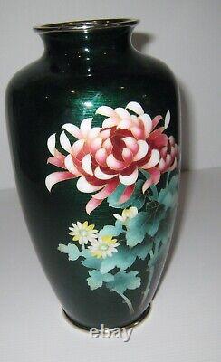 Large Ando Cloisonne Vase Striking Emarald Green Chrysanthemum Design Perfect