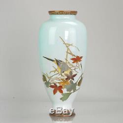 Large Antique Bronze / Copper Cloisonne Vase Japan 19C Bird Flower scene