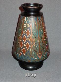 Large Antique Japanese Bronze Champleve Vase / Urn Unusual Form Cloisonne