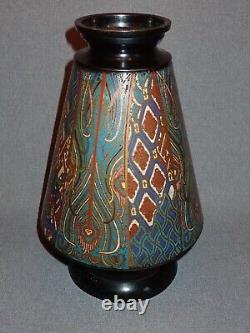 Large Antique Japanese Bronze Champleve Vase / Urn Unusual Form Cloisonne