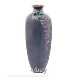 Large Antique Japanese Cloisonne Enamel Wisteria Vase