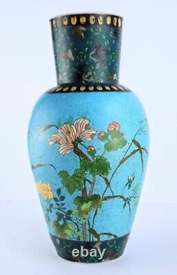 Large Antique Japanese Cloisonne Totai Shippo Floral Vase Meiji