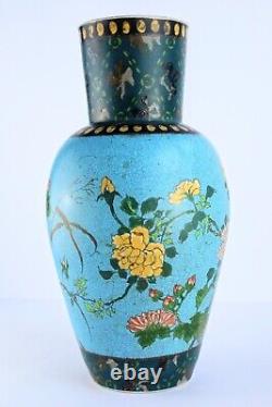 Large Antique Japanese Cloisonne Totai Shippo Floral Vase Meiji