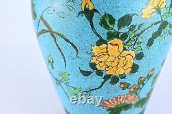 Large Antique Japanese Cloisonne Totai Shippo Floral Vase Meiji