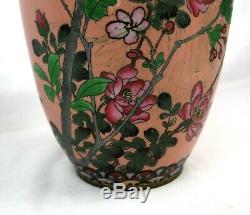 Large Antique Japanese Meiji Cloisonne Vase Birds and Flowers