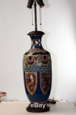 Large Antique Japanese Meiji Cloisonne Vase Lamp