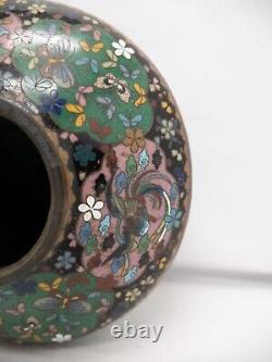 Large Cloisonne Koro Jar Urn Vase Phoenix Bird Butterfly Flowerr Oriental Enamel