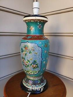 Large Crane Birds, Flowers Japanese Totai Shippo Cloisonne Lamp Vase Enamel