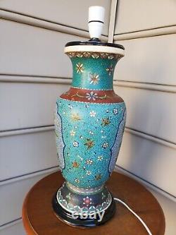 Large Crane Birds, Flowers Japanese Totai Shippo Cloisonne Lamp Vase Enamel