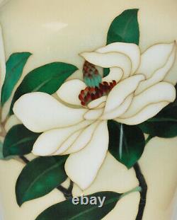 Large Japanese Cloisonne Enamel Vase with Magnolia Blossoms by Ando PIB