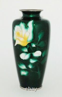 Large Japanese Cloisonne Enamel Vase with Stylized Rose by Ando PIB