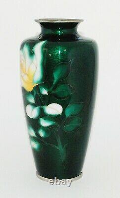 Large Japanese Cloisonne Enamel Vase with Stylized Rose by Ando PIB