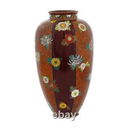 Large Japanese Cloisonne Stripe Vase with Chrysanthemums Namikawa Yasuyuki Meiji
