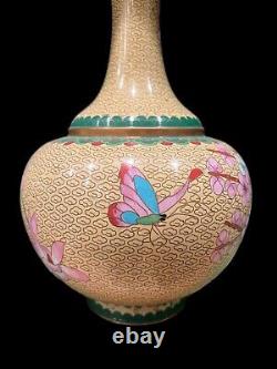 Large Japanese Cloisonne Vase Pair. Flowers. Butterflies. Japan