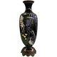 Large Japanese Foliate & Bird Decorated Cloisonne Vase With Brass Base