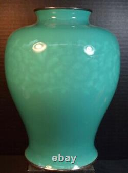 Large Japanese Green Wireless Cloisonne Silver Rims Ando Vase