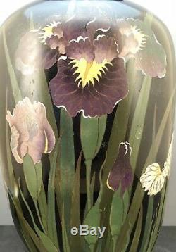 Large Japanese Meiji Cloisonne Vase with Irises