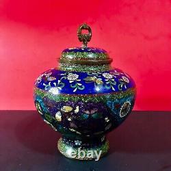 Large Japanese Meiji Period Cloisonne Jar With Lidde