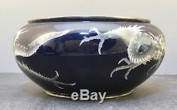 Large Japanese Meiji Silver Wire & Wireless Cloisonne Bowl with Dragon