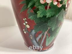 Large Japanese Red Ginbari Cloisonne Vase 12