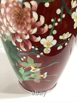 Large Japanese Red Ginbari Cloisonne Vase 12