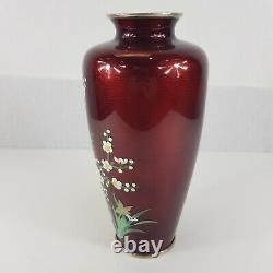 Large Japanese Sato Style Cloisonne Vase 11 High Pigeon Blood Cherry Blossom