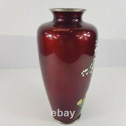 Large Japanese Sato Style Cloisonne Vase 11 High Pigeon Blood Cherry Blossom