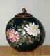 Large Meiji Japanese Cloisonne Covered Jar Vase Butterflies Floral-silver Wire