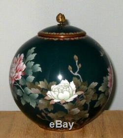 Large Meiji Japanese Cloisonne Covered Jar Vase Butterflies Floral-Silver Wire