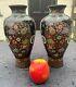 Large Mirror Pair Japanese Cloisonne Vases Meiji Vgc Goldstone 23.5cm Nice