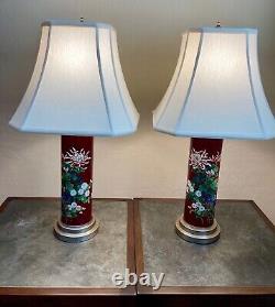 Large Pair of Antique Japanese Red Cloisonné Lamps Meiji-Showa Period