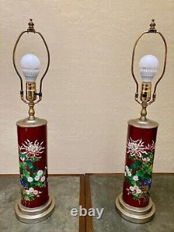 Large Pair of Antique Japanese Red Cloisonné Lamps Meiji-Showa Period