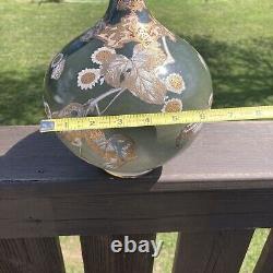Large Vintage Japanese Cloisonne Gourd Vase 11 Green With White & Gold Design
