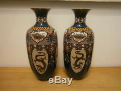 Large pair of Late 19th Century Japanese Meiji Cloisonne Vases with Dragon 37cm