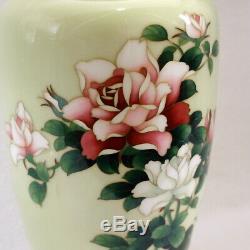 Light yellow Ando Cloisonne silver wired Rose design with Paulownia box