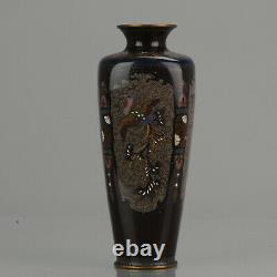Lovely 19c Antique Meiji Period Japanese Bronze Cloisonne Vase Dragon Phoenix