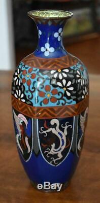 Lovely Antique Japanese Cloisonne Champleve Enamel Six Sided Floral Shield Vase