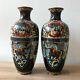 Lovely Pair Tall Japanese Meiji Cloisonne Dragon Vases