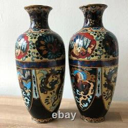 Lovely Pair Tall Japanese Meiji Cloisonne Dragon Vases