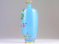MEIJI Era Bird Pattern CLOISONNE Vase Pot 5.8 inch tall Japanese Antique art A