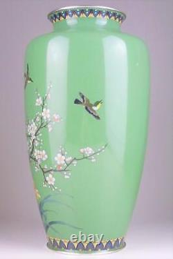 MEIJI Era CLOISONNE Vase BIRD FLOWER Pattern 11.9 inch Japanese Antique Art