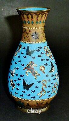 Matched'PAIR' ANTIQUE JAPANESE MEIJI CLOISONNÉ Vases rare MATT ENAMELS c1880