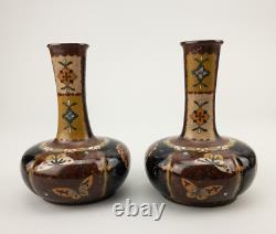 Meiji 19thc Antique Japanese Cloisonne Pair of Vases Ginbari Butterfly Insects