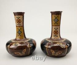 Meiji 19thc Antique Japanese Cloisonne Pair of Vases Ginbari Butterfly Insects