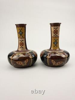 Meiji 19thc Antique Japanese Cloisonne Pair of Vases Ginbari Butterfly Insects